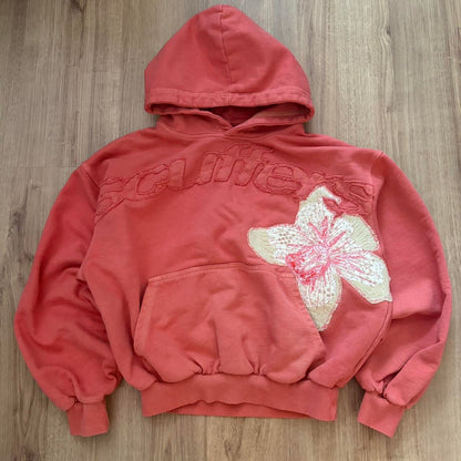 Coral Flower Patchwork Hoodie